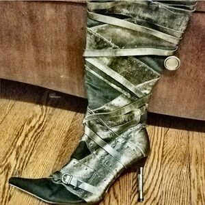 Knee-High Silver & Black Italian Designer Boots